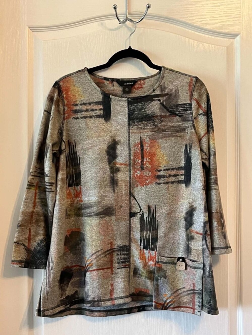 Ali Miles Top Women's Abstract Art Printed Tunic Top size Medium
